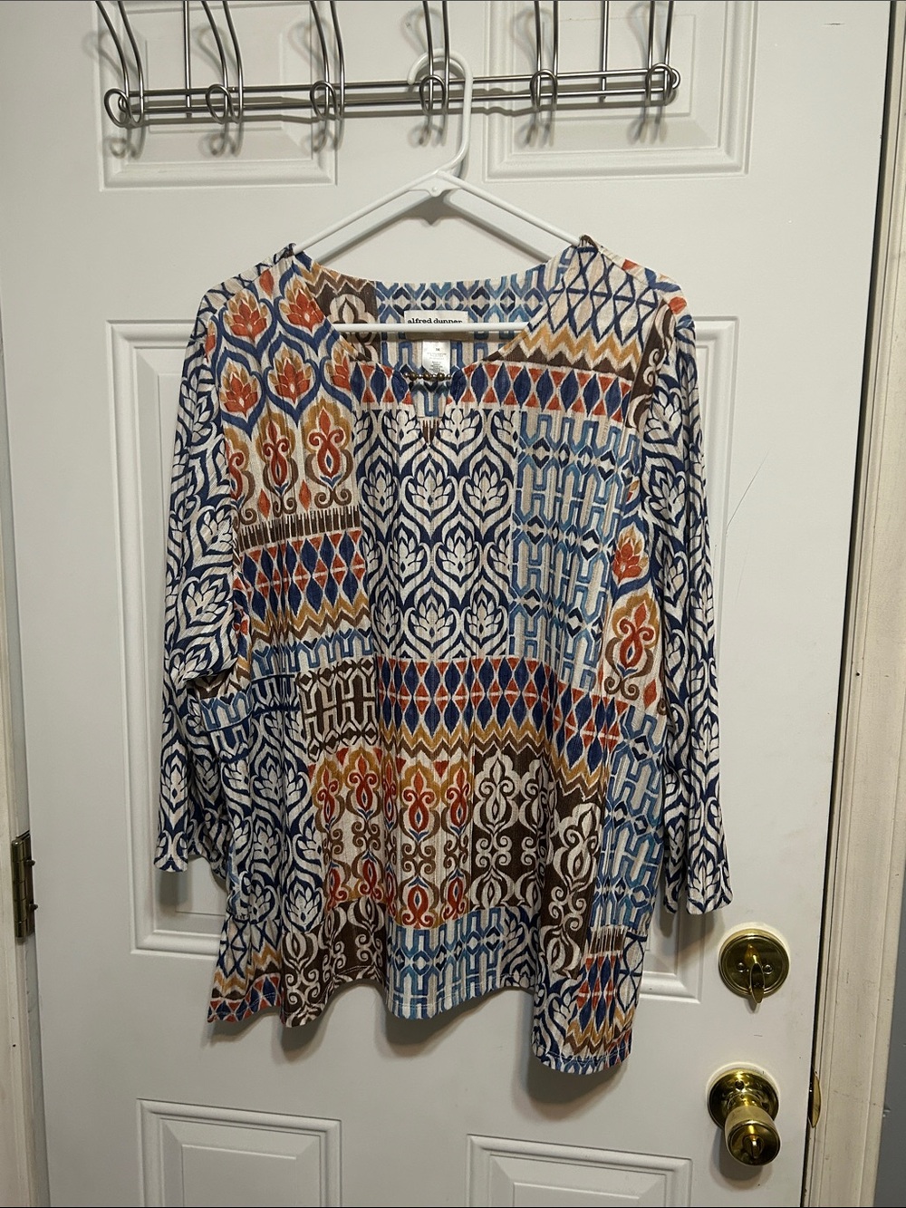 Alfred Dunner Multi-Pattern Long Sleeve Tunic in Blue, Brown & Orange